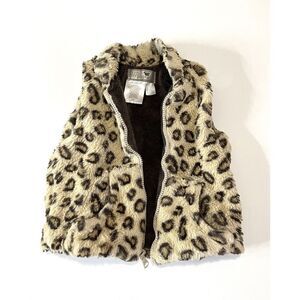AMERICAN WIDGEON - Girls Hooded Faux Fur Leopard Vest- Zip Front - Size 4t